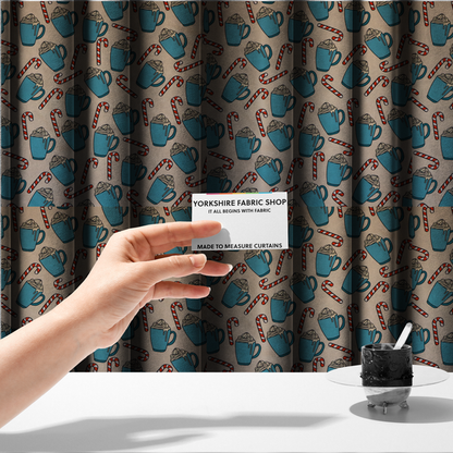 Hot Cocoa Mug & Candy Cane Cozy Winter Upholstery Fabric DP-60 - Made To Measure Curtains