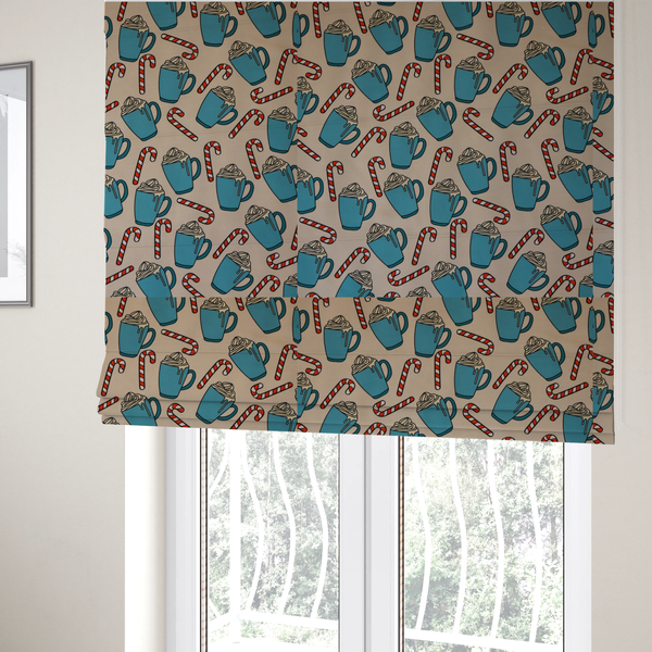 Hot Cocoa Mug & Candy Cane Cozy Winter Upholstery Fabric DP-60 - Roman Blinds