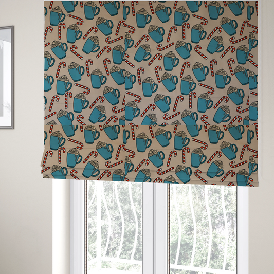 Hot Cocoa Mug & Candy Cane Cozy Winter Upholstery Fabric DP-60 - Roman Blinds