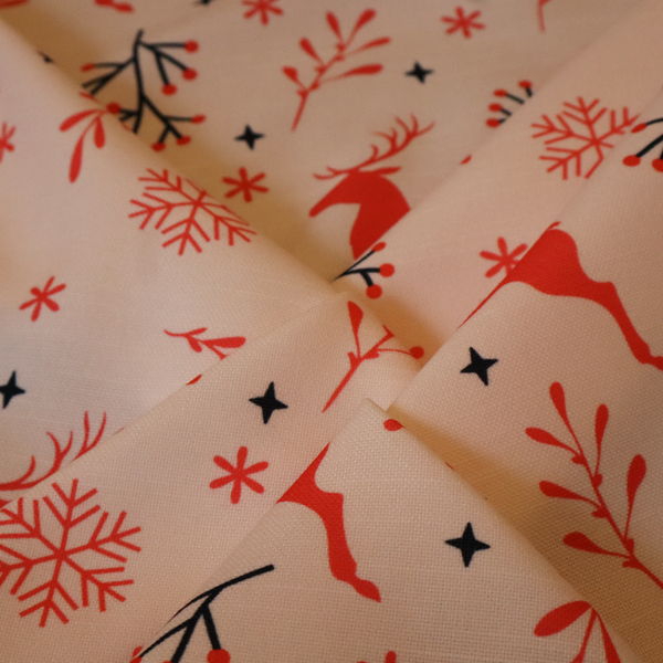 Winter Woodland Berry and Stag Print Upholstery Fabric DP-61