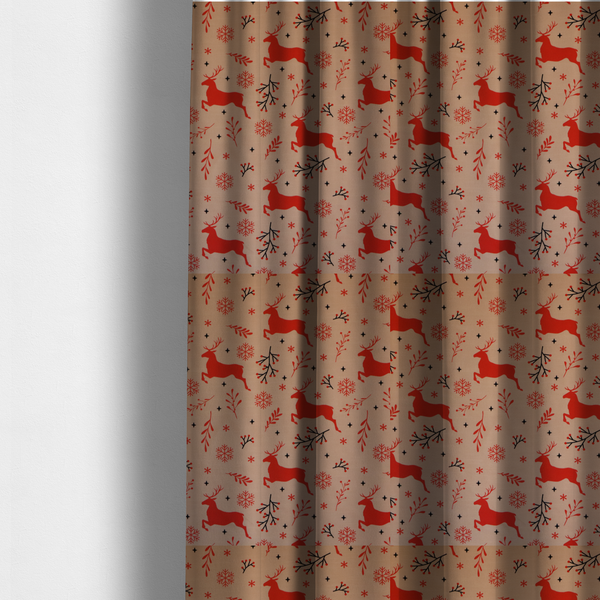 Winter Woodland Berry and Stag Print Upholstery Fabric DP-61 - Made To Measure Curtains