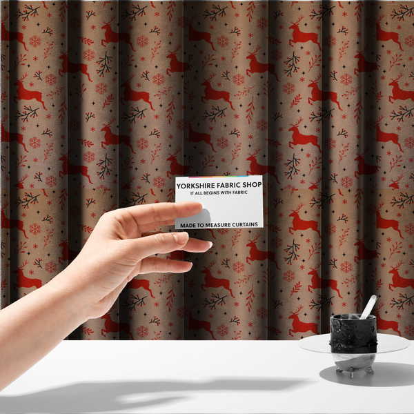 Winter Woodland Berry and Stag Print Upholstery Fabric DP-61 - Made To Measure Curtains