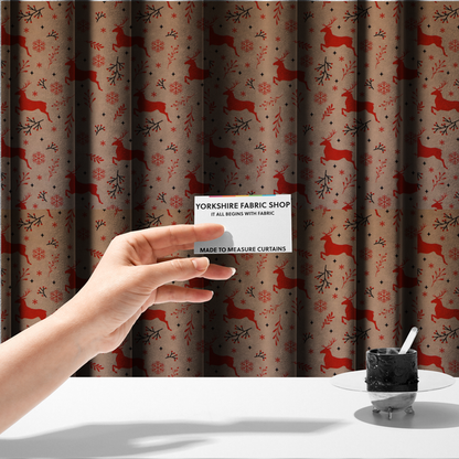 Winter Woodland Berry and Stag Print Upholstery Fabric DP-61 - Made To Measure Curtains