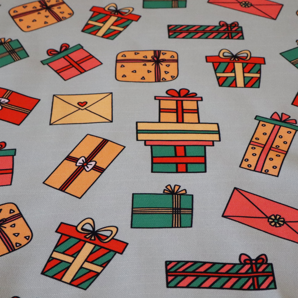 Pastel Blue Gift Box and Letter Print Upholstery Fabric DP-63