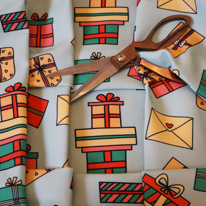 Pastel Blue Gift Box and Letter Print Upholstery Fabric DP-63