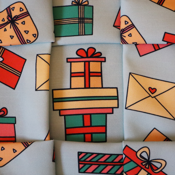 Pastel Blue Gift Box and Letter Print Upholstery Fabric DP-63