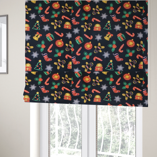 Vibrant Light Up Christmas Treat Toss Upholstery Fabric DP-64 - Roman Blinds
