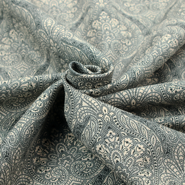 An intricate, repeating damask and paisley design.