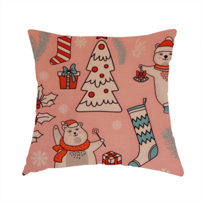Dancing Polar Bear Pink Winter Wonderland Print Upholstery Fabric DP-66 - Handmade Cushions