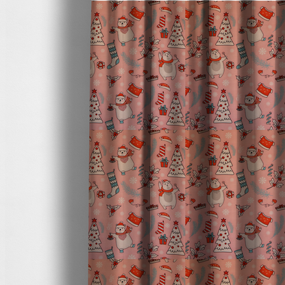 Dancing Polar Bear Pink Winter Wonderland Print Upholstery Fabric DP-66 - Made To Measure Curtains