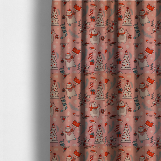 Dancing Polar Bear Pink Winter Wonderland Print Upholstery Fabric DP-66 - Made To Measure Curtains