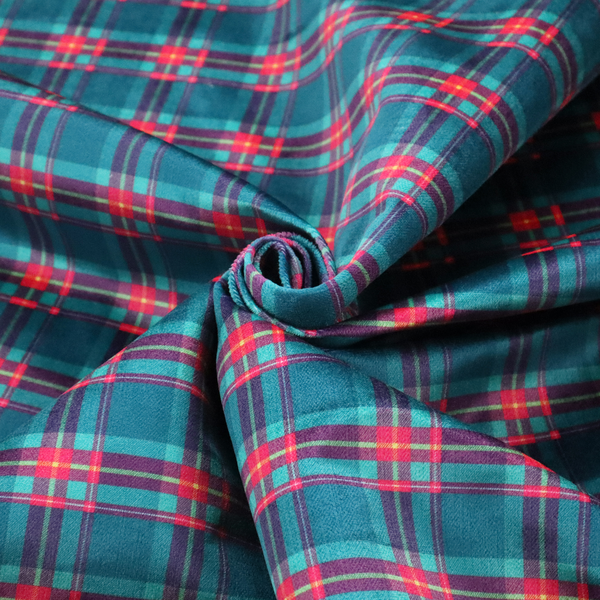 Vibrant teal and pink tartan plaid fabric featuring a classic checked pattern with intersecting lines in rich turquoise, bright magenta, and subtle yellow highlights.