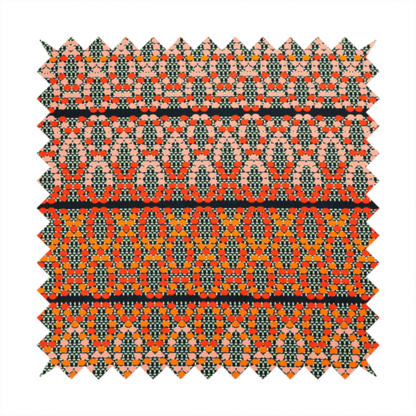 Horizontal bands of intricate geometric designs composed of small dots or bead-like shapes forming repeating lattice and chevron motifs.