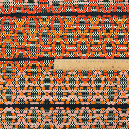 Horizontal bands of intricate geometric designs composed of small dots or bead-like shapes forming repeating lattice and chevron motifs.