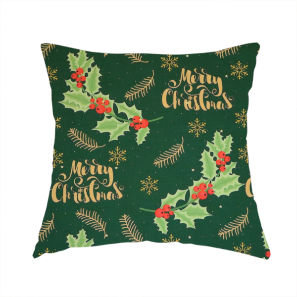Traditional Holly & Gold Merry Christmas Script Upholstery Fabric DP-67 - Handmade Cushions