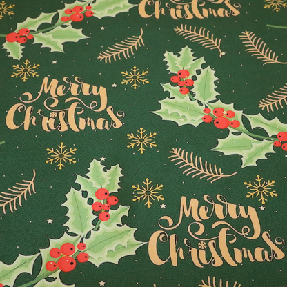 Traditional Holly & Gold Merry Christmas Script Upholstery Fabric DP-67 - Roman Blinds