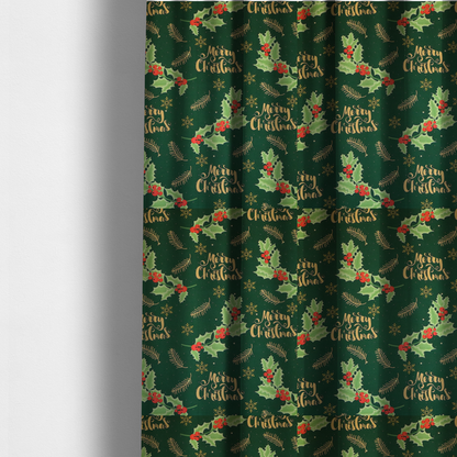 Traditional Holly & Gold Merry Christmas Script Upholstery Fabric DP-67 - Made To Measure Curtains