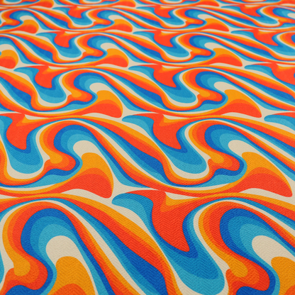 A repeating, retro psychedelic wave pattern featuring fluid, organic shapes.
