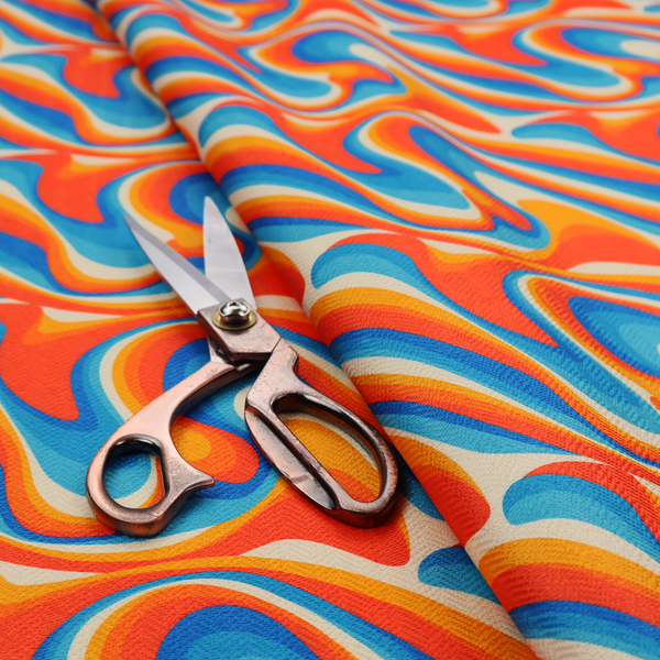 A repeating, retro psychedelic wave pattern featuring fluid, organic shapes.