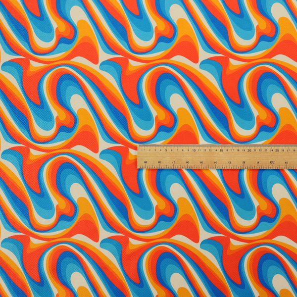 A repeating, retro psychedelic wave pattern featuring fluid, organic shapes.
