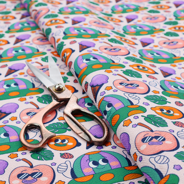A whimsical, retro-cartoon repeat pattern featuring cute anthropomorphic characters and treats.