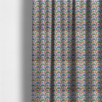 The fabric used to create these made-to-measure curtains is a whimsical, retro-cartoon repeat pattern featuring cute anthropomorphic characters and treats.
