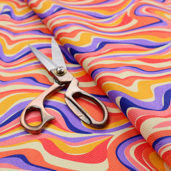 A repeating, retro psychedelic wave pattern characterized by fluid, organic horizontal lines and swirling peaks.
