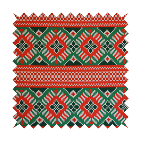 Classic Red & Green Geometric Woven Christmas Print Upholstery Fabric DP-68