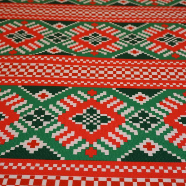 Classic Red & Green Geometric Woven Christmas Print Upholstery Fabric DP-68
