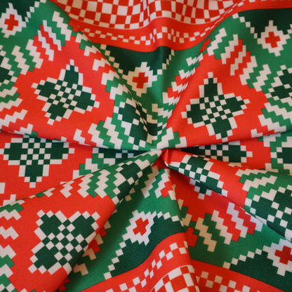 Classic Red & Green Geometric Woven Christmas Print Upholstery Fabric DP-68