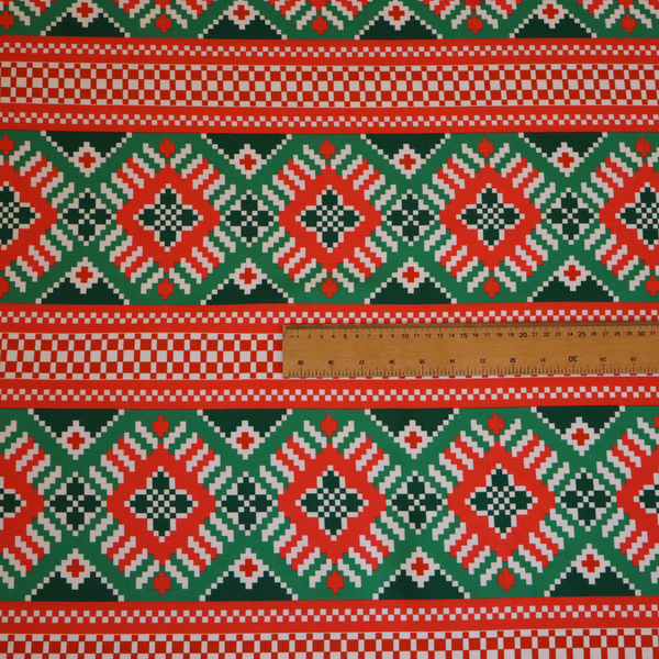 Classic Red & Green Geometric Woven Christmas Print Upholstery Fabric DP-68