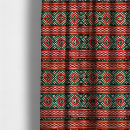 Classic Red & Green Geometric Woven Christmas Print Upholstery Fabric DP-68 - Made To Measure Curtains