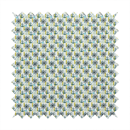 The pattern features a nautical theme consisting of ships' steering wheels, anchors, and vertical chains.