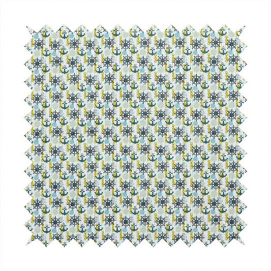 The pattern features a nautical theme consisting of ships' steering wheels, anchors, and vertical chains.