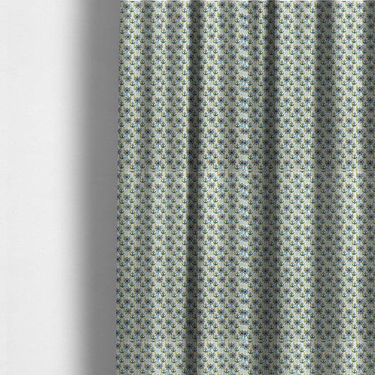 the fabric used to create these made-to-measure curtains is a pattern features a nautical theme consisting of ships' steering wheels, anchors, and vertical chains.