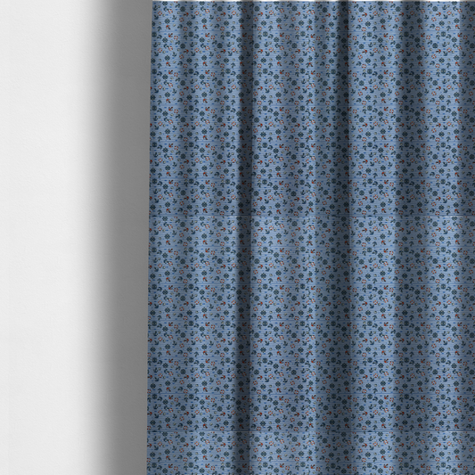 The fabric used to create these made-to-measure curtains is a pattern features a nautical theme filled with tiny ships' steering wheels, anchors, and lifebuoys scattered across the fabric.