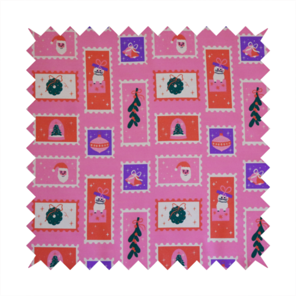 Retro Pink Festive Mini Stamps Holiday Upholstery Fabric DP-69