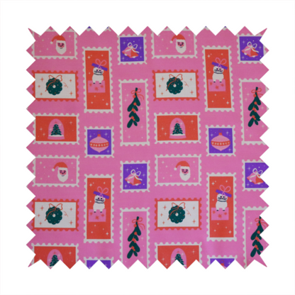 Retro Pink Festive Mini Stamps Holiday Upholstery Fabric DP-69