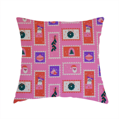Retro Pink Festive Mini Stamps Holiday Upholstery Fabric DP-69 - Handmade Cushions