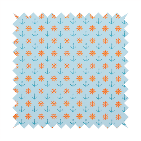 The pattern features a nautical-themed design consisting of alternating rows of ship's steering wheels and small anchors.