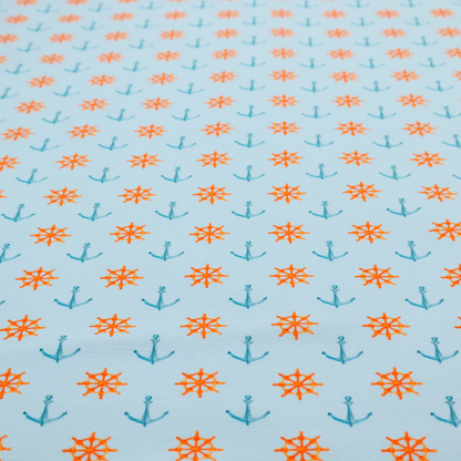The pattern features a nautical-themed design consisting of alternating rows of ship's steering wheels and small anchors.