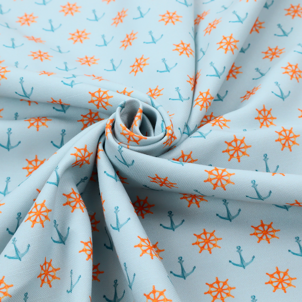 The pattern features a nautical-themed design consisting of alternating rows of ship's steering wheels and small anchors.