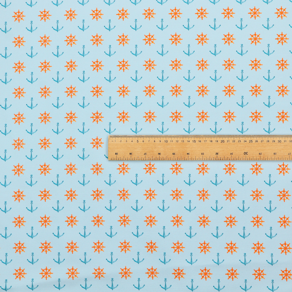 The pattern features a nautical-themed design consisting of alternating rows of ship's steering wheels and small anchors.