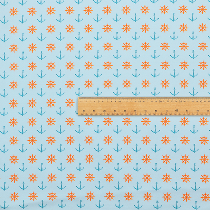 The pattern features a nautical-themed design consisting of alternating rows of ship's steering wheels and small anchors.