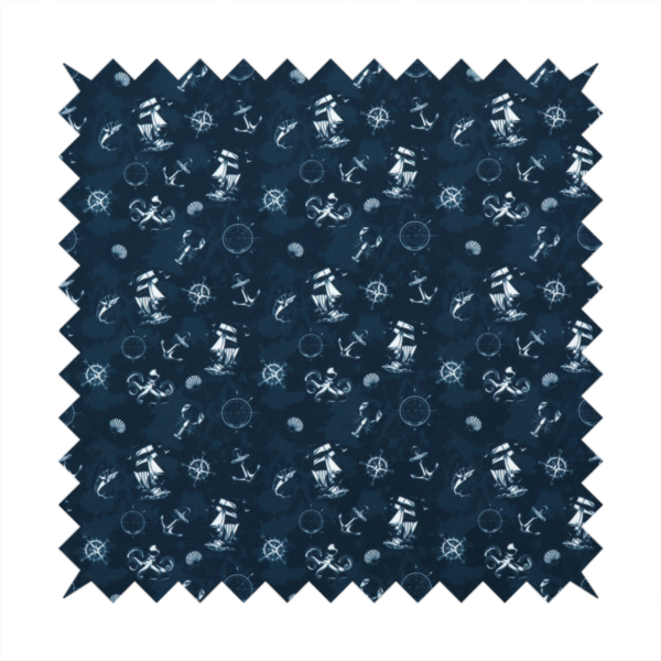 The pattern features a detailed nautical theme including sailing ships, octopuses, anchors, compasses, seashells, and lobsters.