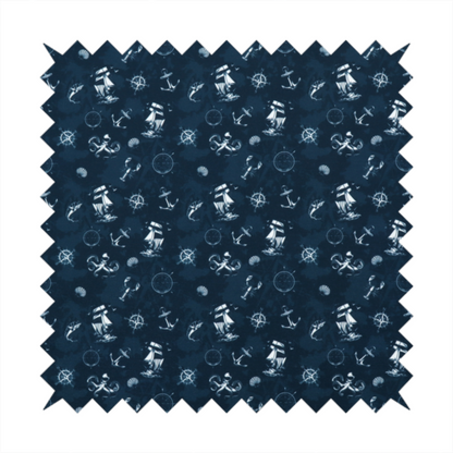 The pattern features a detailed nautical theme including sailing ships, octopuses, anchors, compasses, seashells, and lobsters.