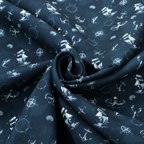 The pattern features a detailed nautical theme including sailing ships, octopuses, anchors, compasses, seashells, and lobsters.