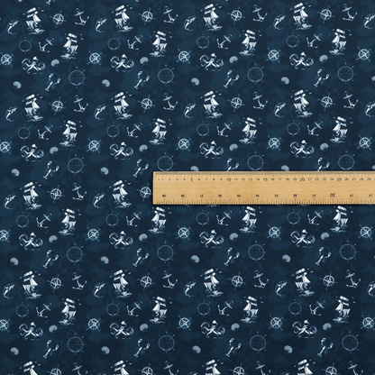 The pattern features a detailed nautical theme including sailing ships, octopuses, anchors, compasses, seashells, and lobsters.