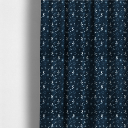 the fabric used to create these made-to-measure curtains is a pattern features a detailed nautical theme including sailing ships, octopuses, anchors, compasses, seashells, and lobsters.
