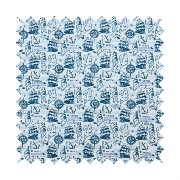 The pattern features a dense nautical collage consisting of sailing ships, maps or landmasses, compass roses, anchors, lighthouses, and cursive typography with words like "Sailing," "Ocean," "Nautical," and "Sailor Spirit."